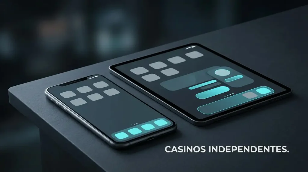 Smartphone e tablet com ecrãs abstratos de casino e ícones genéricos de aplicações