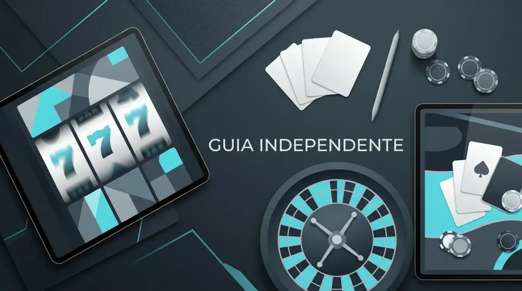 Ecrã genérico com mosaico de slots, mesa ao vivo, roleta e cartas de casino